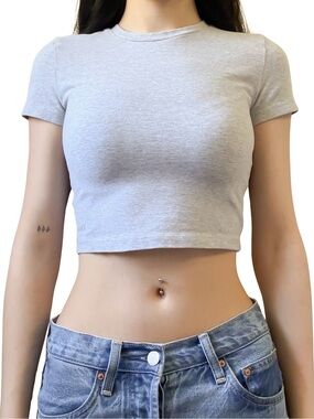 TNA Short Sleeve Cropped Tee Heather Grey Size XS GUC